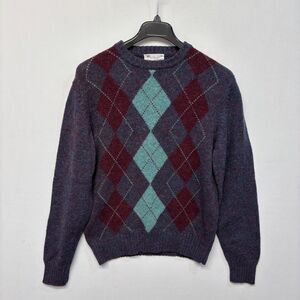 Parker of Vienna Men 100% Shetland Wool Sweater Size Large Argyle C046 -4